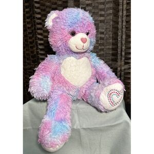 16" Build A Bear Fur ever Endless Hearts Bear Pink Blue Purple White Plush. Q-8